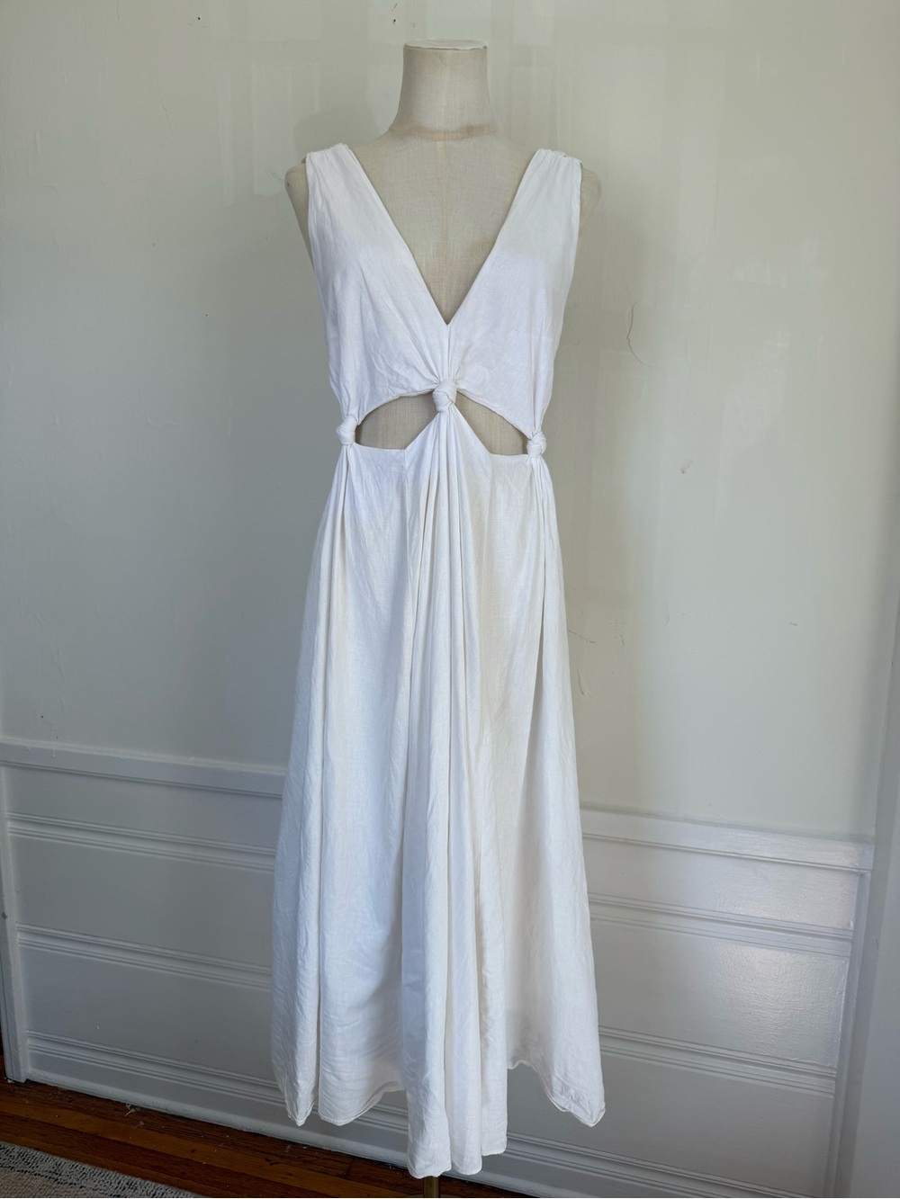Farm Rio White Linen Blend Cutout Maxi Dress M